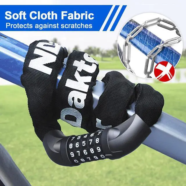 Alt view image 5 of 7 - Bike Chain Lock, 5 Digit Combination Heavy Duty Anti Theft Bicycle Chain Lock, 3.2/4.27/5Ft Long Security Resettable Bike Locks for Bike, Bicycle, Scooter, Motorcycle, Door, Gate, Fence
