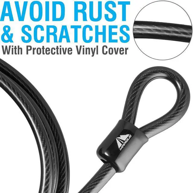 Alt view image 3 of 7 - Security Steel Cable - 3/8 inch (10 mm) Thick (4', 7', 15', 20' or 30') Vinyl Coated Braided Steel Cable with Double Sealed Looped Ends for U-Lock, Padlock, Disc Lock (4 FT)