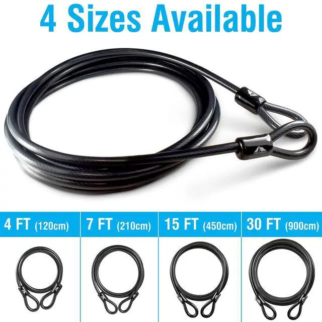 Alt view image 6 of 7 - Security Steel Cable - 3/8 inch (10 mm) Thick (4', 7', 15', 20' or 30') Vinyl Coated Braided Steel Cable with Double Sealed Looped Ends for U-Lock, Padlock, Disc Lock (4 FT)