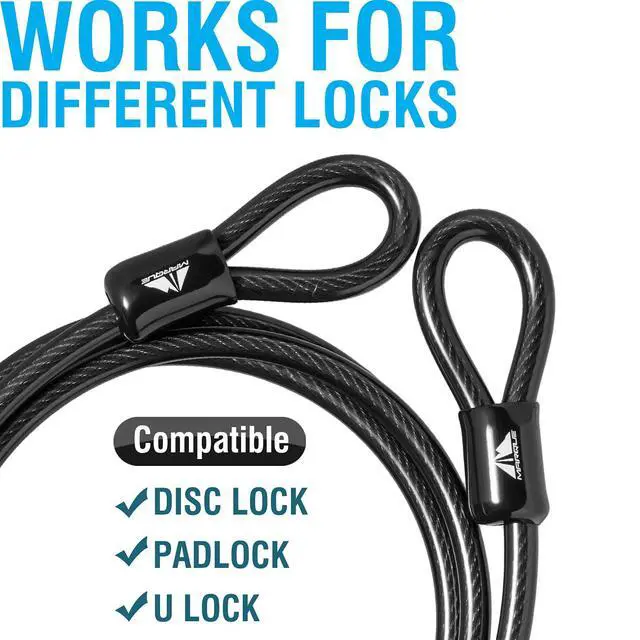Alt view image 4 of 7 - Security Steel Cable - 3/8 inch (10 mm) Thick (4', 7', 15', 20' or 30') Vinyl Coated Braided Steel Cable with Double Sealed Looped Ends for U-Lock, Padlock, Disc Lock (4 FT)