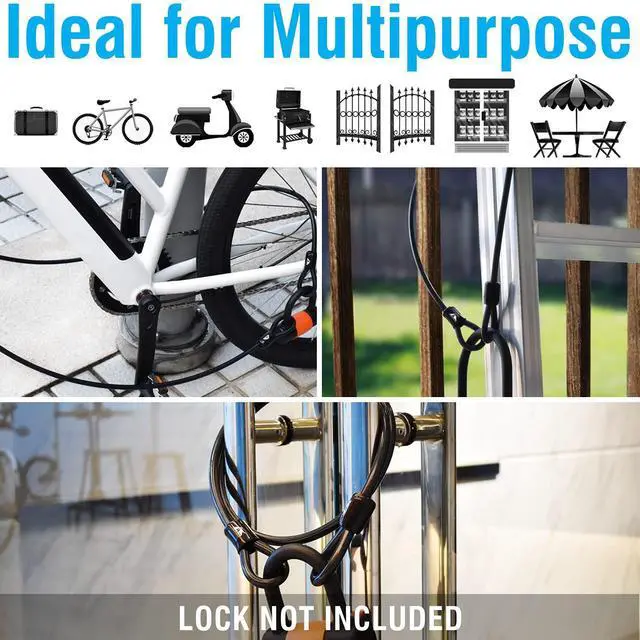 Alt view image 5 of 7 - Security Steel Cable - 3/8 inch (10 mm) Thick (4', 7', 15', 20' or 30') Vinyl Coated Braided Steel Cable with Double Sealed Looped Ends for U-Lock, Padlock, Disc Lock (4 FT)