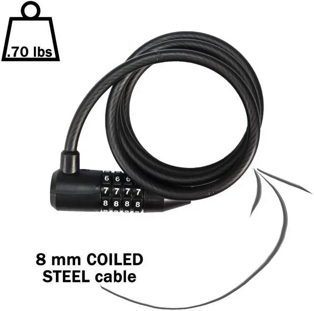 Alt view image 2 of 4 - KryptoFlex Bike Lock Cable, 5FT Long 8mm Thick Braided Steel Cable Anti-Theft Security Lock for Outdoor Equipment, Combination/Key Bike Lock