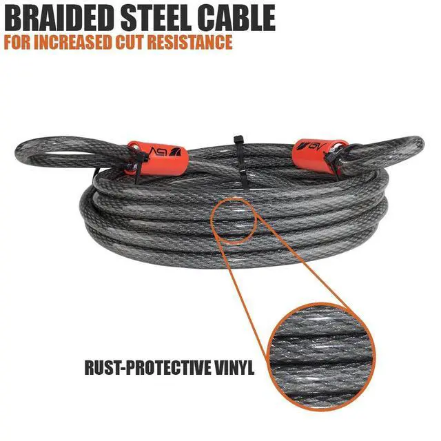 Alt view image 6 of 7 - 4FT Heavy-Duty Security Cable Lock with Loops Extra Thick 10mm (3/8") Braided Steel, Cut-Resistant & Weatherproof Wire Cable for Padlock, Gate, Bike, Motorcycle & Outdoor Equipment