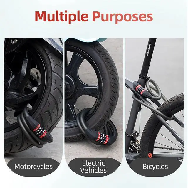Alt view image 6 of 7 - Specialized Bike Lock Cable, 5 Digit Bike Lock Combination, 47 Inch Bike Wheel Lock, Master Lock Cable for Road Bike, MTB, Motorcycle, Stroller, Ladders, Gates