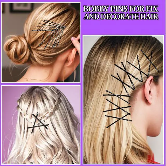 Alt view image 5 of 7 - 300pcs Hair Pins Bobby Pins Black, 100 Black Bobby Pins 2" 2.75"100 Hair Pins for Women and 100 Clear Hair Bands Kit, U Pins for Buns 2" 2.36"