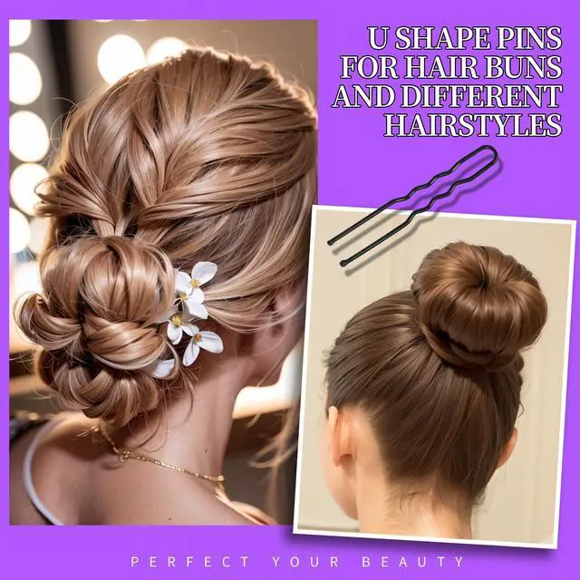 Alt view image 3 of 7 - 300pcs Hair Pins Bobby Pins Black, 100 Black Bobby Pins 2" 2.75"100 Hair Pins for Women and 100 Clear Hair Bands Kit, U Pins for Buns 2" 2.36"