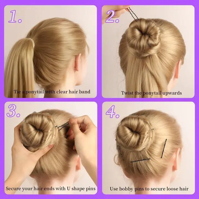 Alt view image 7 of 7 - 300pcs Hair Pins Bobby Pins Black, 100 Black Bobby Pins 2" 2.75"100 Hair Pins for Women and 100 Clear Hair Bands Kit, U Pins for Buns 2" 2.36"