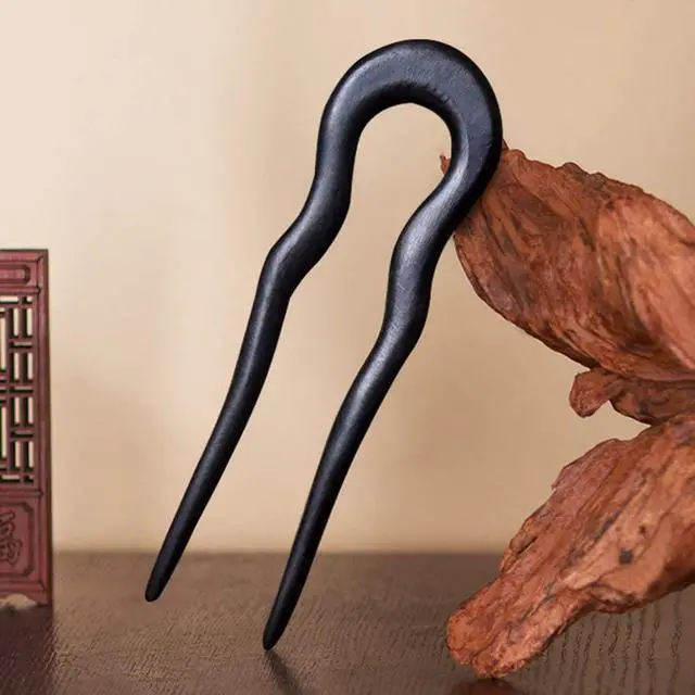 Alt view image 5 of 6 - Wooden Hair Sticks for Women, 2 Pack U Shape Hair Forks for Long Hair, Handmade French Hairpin, Rosewood & Ebony Hair Accessories