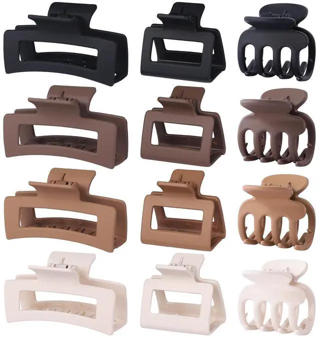 Main image of 12 Pcs Hair Clips for Women 3 Styles Small Medium Large Claw Clips for Thin Thick Curly Hair, Strong Hold & Non-Slip Hair Clips, Stylish Matte Hair Accessories Ideal Gifts for Women (Brown)