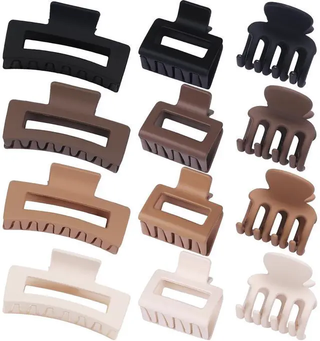 Alt view image 2 of 7 - 12 Pcs Hair Clips for Women 3 Styles Small Medium Large Claw Clips for Thin Thick Curly Hair, Strong Hold & Non-Slip Hair Clips, Stylish Matte Hair Accessories Ideal Gifts for Women (Brown)