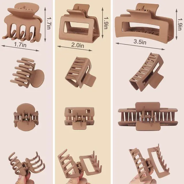 Alt view image 4 of 7 - 12 Pcs Hair Clips for Women 3 Styles Small Medium Large Claw Clips for Thin Thick Curly Hair, Strong Hold & Non-Slip Hair Clips, Stylish Matte Hair Accessories Ideal Gifts for Women (Brown)
