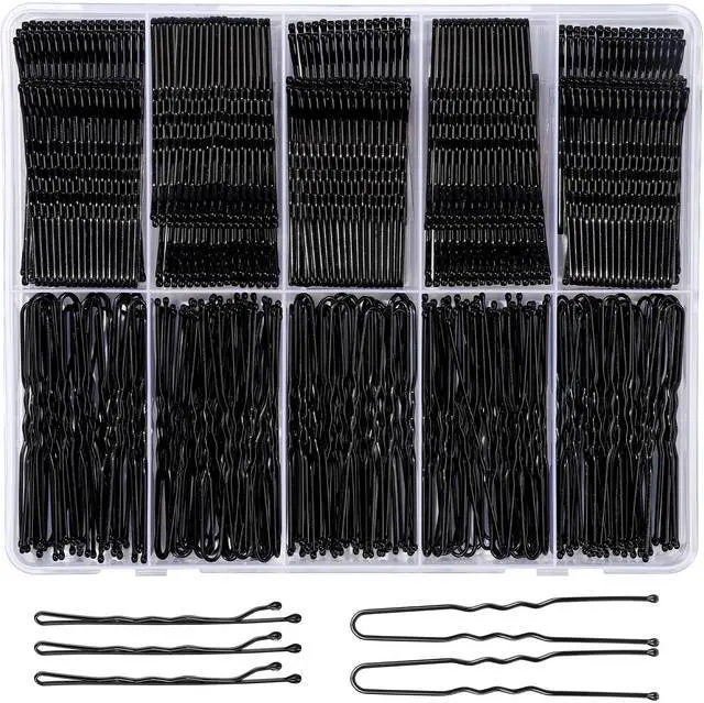 Main image of 400 Counts Bobby Pins Hair Pins Set for Women, Black 2inch Bobby Pins for Buns, 2.36inch Black U Shaped Hair Pins for Styling, Hair Accessories for Women, Wedding