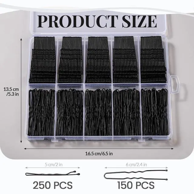 Alt view image 3 of 7 - 400 Counts Bobby Pins Hair Pins Set for Women, Black 2inch Bobby Pins for Buns, 2.36inch Black U Shaped Hair Pins for Styling, Hair Accessories for Women, Wedding