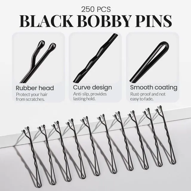Alt view image 4 of 7 - 400 Counts Bobby Pins Hair Pins Set for Women, Black 2inch Bobby Pins for Buns, 2.36inch Black U Shaped Hair Pins for Styling, Hair Accessories for Women, Wedding