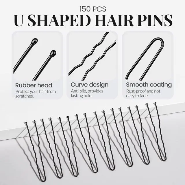 Alt view image 5 of 7 - 400 Counts Bobby Pins Hair Pins Set for Women, Black 2inch Bobby Pins for Buns, 2.36inch Black U Shaped Hair Pins for Styling, Hair Accessories for Women, Wedding