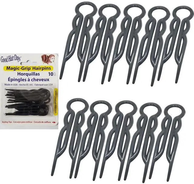 Main image of Magic-Grip Hairpins, 10 Styling Updo U-Pins for Strong Hold