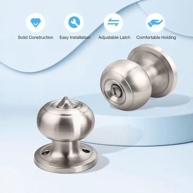 Alt view image 3 of 7 - 1 Pack Privacy Door Knob Interior Door Knobs Bathroom Door Knob Bedroom Door Knobs Brushed Nickel Door Knobs Keyless Indoor Door Knob Satin Nickel Doorknob