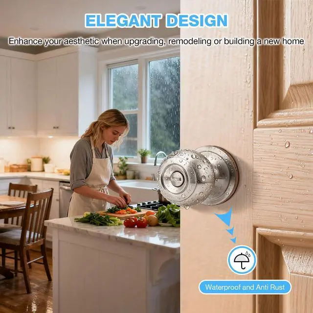 Alt view image 2 of 7 - 1 Pack Privacy Door Knob Interior Door Knobs Bathroom Door Knob Bedroom Door Knobs Brushed Nickel Door Knobs Keyless Indoor Door Knob Satin Nickel Doorknob