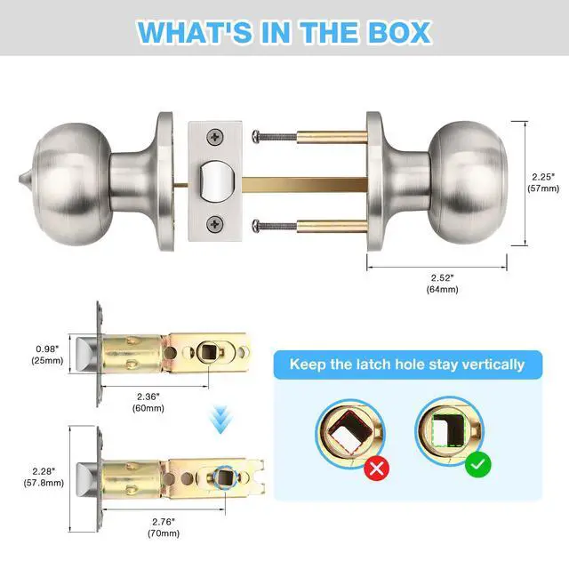 Alt view image 7 of 7 - 1 Pack Privacy Door Knob Interior Door Knobs Bathroom Door Knob Bedroom Door Knobs Brushed Nickel Door Knobs Keyless Indoor Door Knob Satin Nickel Doorknob