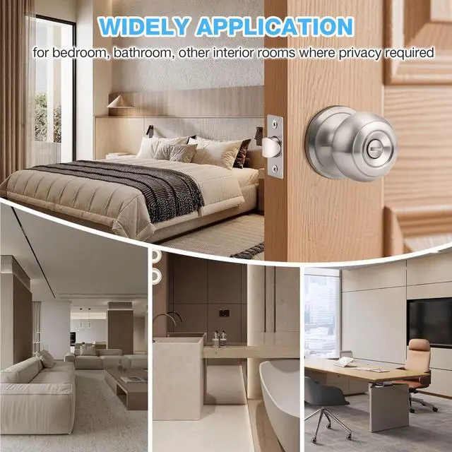 Alt view image 5 of 7 - 1 Pack Privacy Door Knob Interior Door Knobs Bathroom Door Knob Bedroom Door Knobs Brushed Nickel Door Knobs Keyless Indoor Door Knob Satin Nickel Doorknob