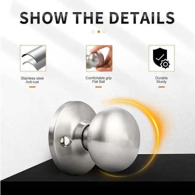 Alt view image 2 of 6 - Dummy Door Knob,Stain Nickel Finish, Single Side Flat Ball Style, Non-Turning Closet French Door Handle, 1 Pack