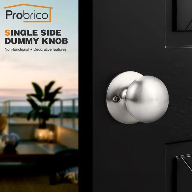 Alt view image 3 of 6 - Dummy Door Knob,Stain Nickel Finish, Single Side Flat Ball Style, Non-Turning Closet French Door Handle, 1 Pack