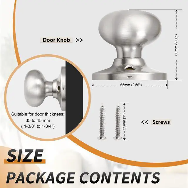 Alt view image 6 of 6 - Dummy Door Knob,Stain Nickel Finish, Single Side Flat Ball Style, Non-Turning Closet French Door Handle, 1 Pack