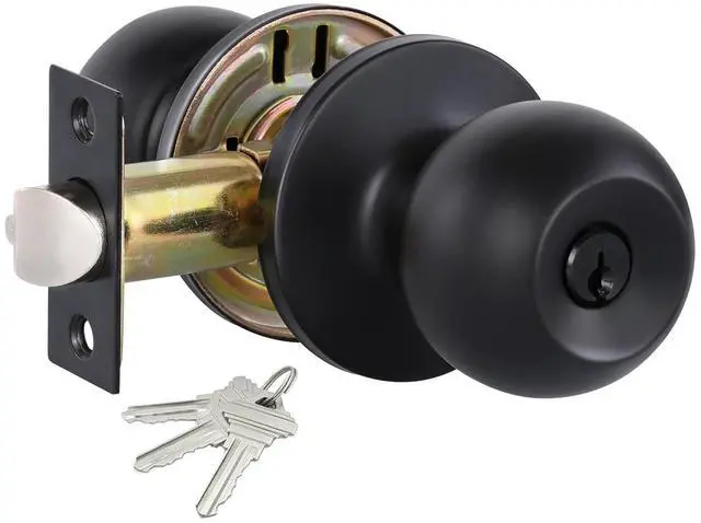 Main image of Matte Black Door Knobs with Lock and Keys, Interior/Exterior Door Knob for Bedroom or Bathroom, Entry Door Lock