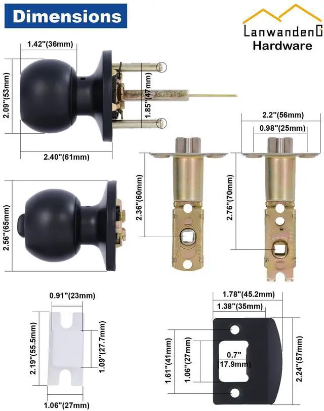 Alt view image 3 of 7 - Matte Black Door Knobs with Lock and Keys, Interior/Exterior Door Knob for Bedroom or Bathroom, Entry Door Lock