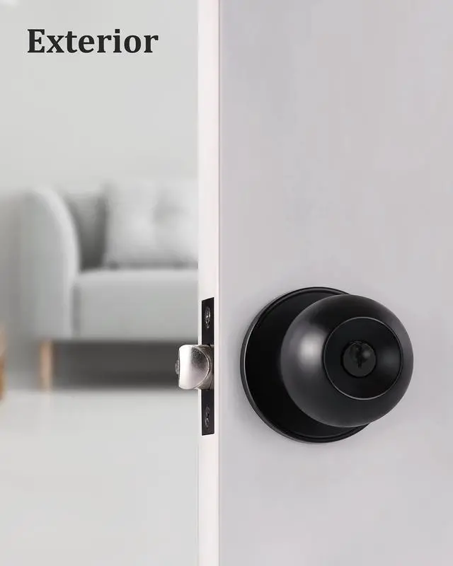 Alt view image 7 of 7 - Matte Black Door Knobs with Lock and Keys, Interior/Exterior Door Knob for Bedroom or Bathroom, Entry Door Lock