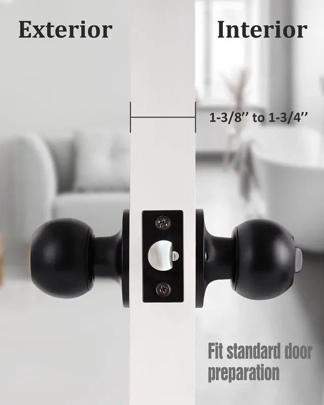 Alt view image 6 of 7 - Matte Black Door Knobs with Lock and Keys, Interior/Exterior Door Knob for Bedroom or Bathroom, Entry Door Lock