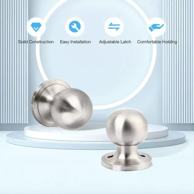 Alt view image 3 of 6 - 1 Pack Brushed Nickel Door Knobs Interior, Closet Door Knob, Nickel Passage Door Knobs Interior, Hall and Closet Door Knobs for Bedroom or Bathroom, Non-Locking Doorknob with Round Ball