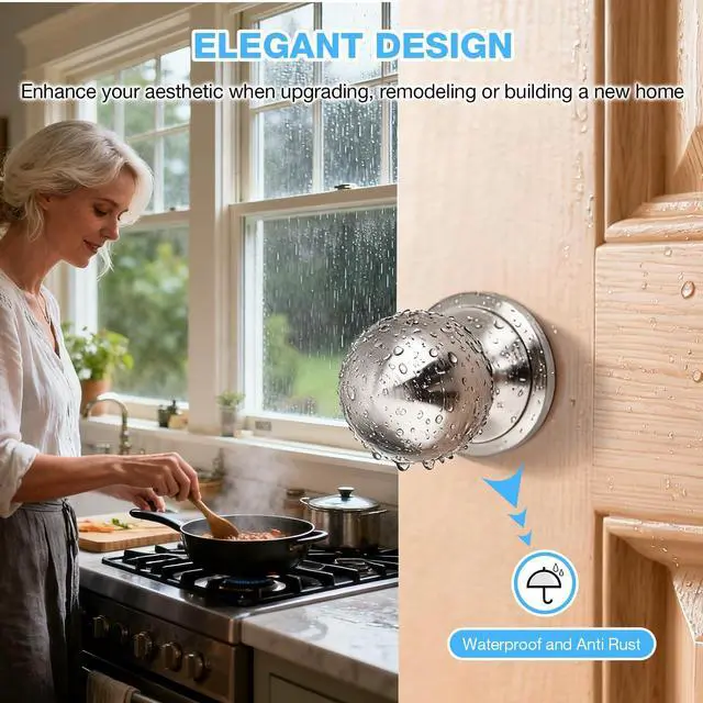 Alt view image 2 of 6 - 1 Pack Brushed Nickel Door Knobs Interior, Closet Door Knob, Nickel Passage Door Knobs Interior, Hall and Closet Door Knobs for Bedroom or Bathroom, Non-Locking Doorknob with Round Ball