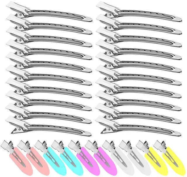 Main image of 30PCS Metal Alligator Hair Clips, Duck Billed Salon Styling Clips with Holes, Heavy Duty Silver Hair Pins for Women, DIY Bows & Home Use (30 Mixed Sizes)