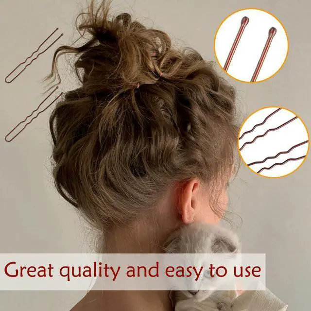 Alt view image 4 of 7 - 330 Count U Shaped Hair Pins Brown, YINGFENG 2.4inch Brown Bun Pins Bun Hair Pins for Women Girls with Storage Box, Hair Accessories for All Women Hair Types