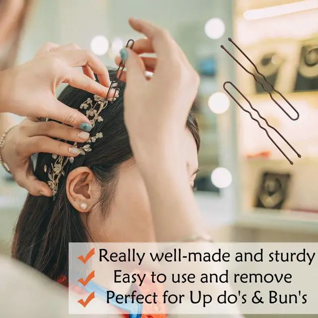 Alt view image 5 of 7 - 330 Count U Shaped Hair Pins Brown, YINGFENG 2.4inch Brown Bun Pins Bun Hair Pins for Women Girls with Storage Box, Hair Accessories for All Women Hair Types