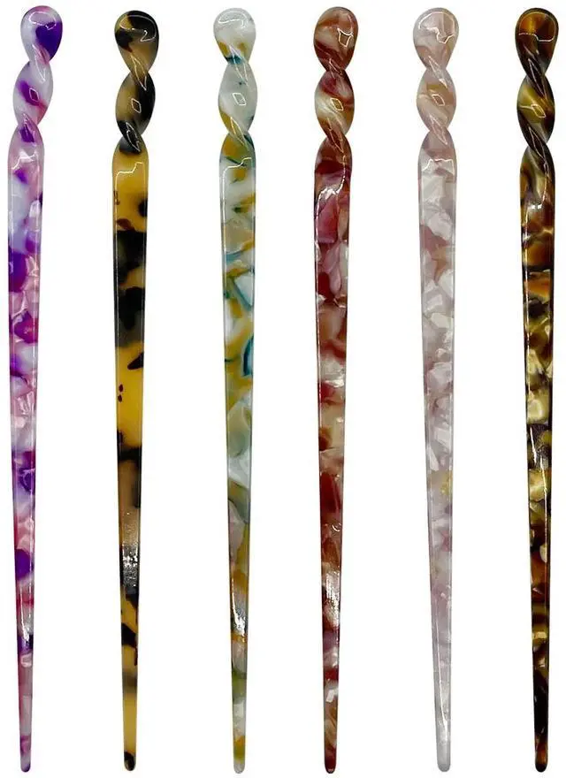 Main image of 6 Pieces Acetate Hair Sticks Vintage Leopard Print Hairpin Chopsticks Vintage Tortoiseshell Hair Chopsticks Shell Print Chinese Hair Sticks for Women Girls Hairstyle Accessories(Retro style)