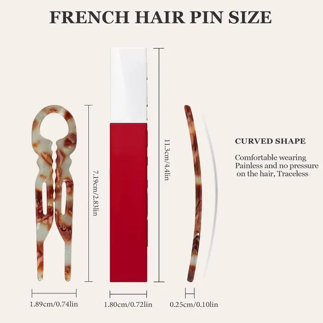 Alt view image 2 of 7 - 10 PCS 2.83 in Small French Hair Pins for Women, Prestige Hair Pins for All Hair, Curved Shape for Better Head Fit Hair Accessories, Serrated Anti-Slip Design Hairpins