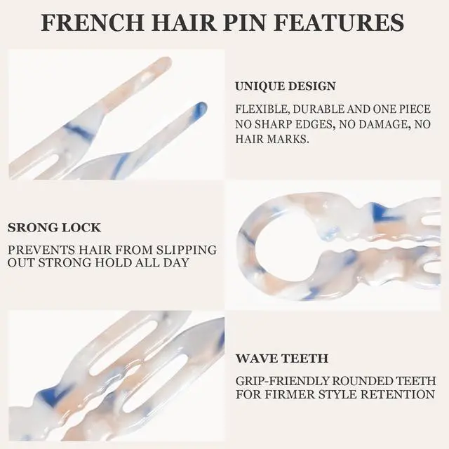 Alt view image 4 of 7 - 10 PCS 2.83 in Small French Hair Pins for Women, Prestige Hair Pins for All Hair, Curved Shape for Better Head Fit Hair Accessories, Serrated Anti-Slip Design Hairpins