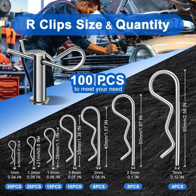 Alt view image 2 of 6 - Cotter Pin Assortment Kit, 220PCS Cotter Pins 13 Sizes Premium 304 Stainless Steel Heavy Duty R Clips & Hairpin Split Pin Set, Hardware Pins for Automotive, Trailer, Pin Lock System
