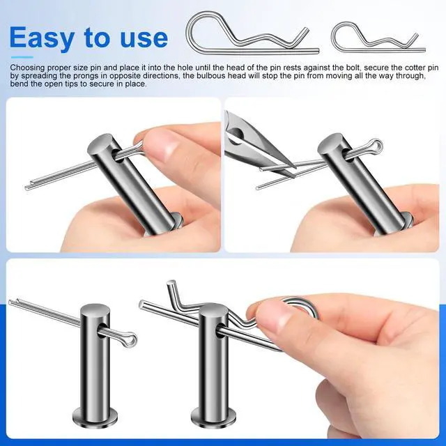Alt view image 5 of 6 - Cotter Pin Assortment Kit, 220PCS Cotter Pins 13 Sizes Premium 304 Stainless Steel Heavy Duty R Clips & Hairpin Split Pin Set, Hardware Pins for Automotive, Trailer, Pin Lock System