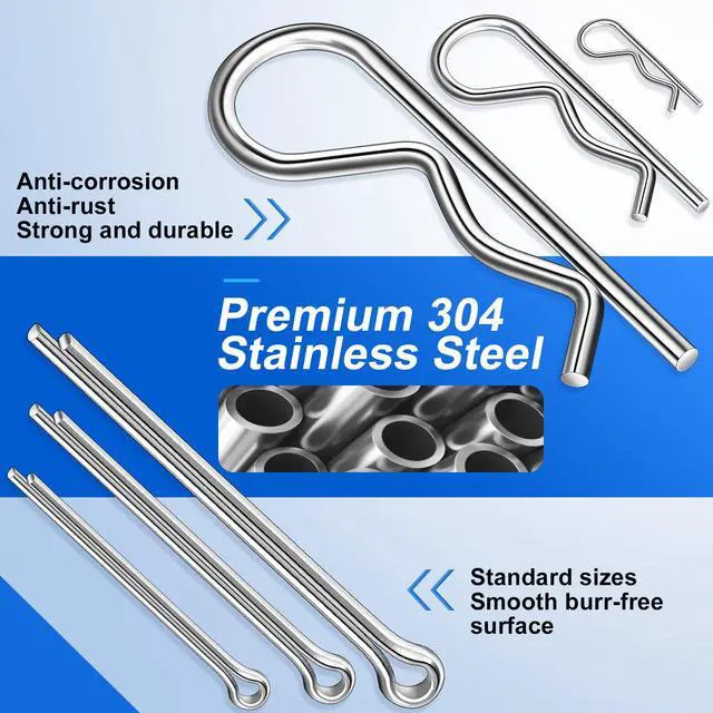 Alt view image 4 of 6 - Cotter Pin Assortment Kit, 220PCS Cotter Pins 13 Sizes Premium 304 Stainless Steel Heavy Duty R Clips & Hairpin Split Pin Set, Hardware Pins for Automotive, Trailer, Pin Lock System
