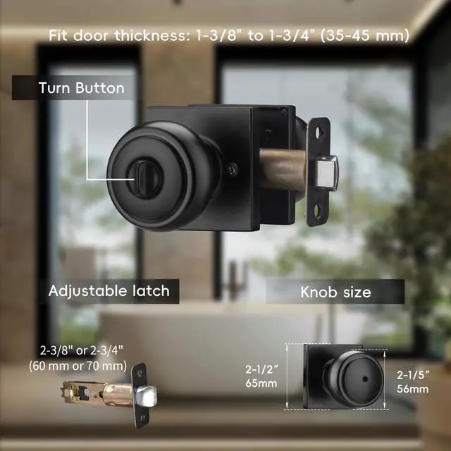 Alt view image 3 of 6 - Black Door Knobs Interior, Coastal Door Knob with Lock,Heavy Duty Doorknob for Bath & Bedroom