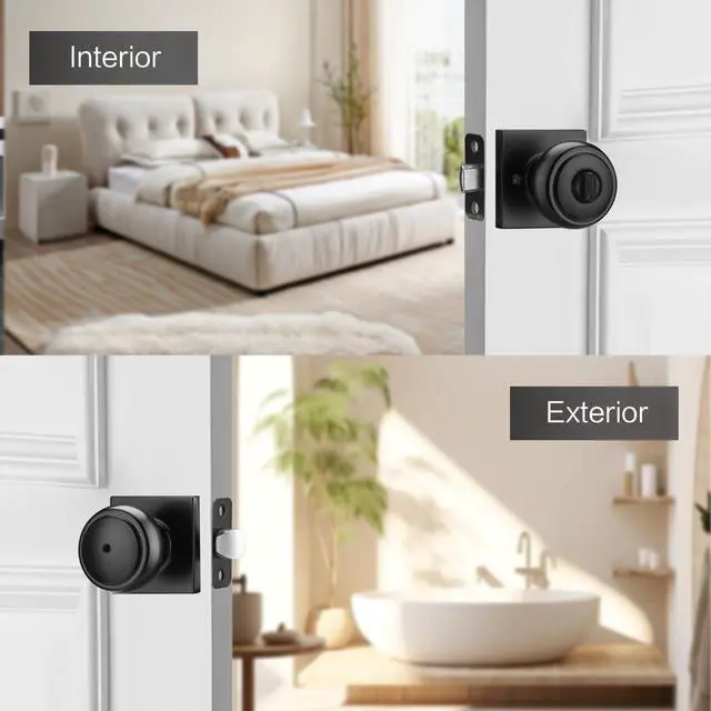 Alt view image 2 of 6 - Black Door Knobs Interior, Coastal Door Knob with Lock,Heavy Duty Doorknob for Bath & Bedroom