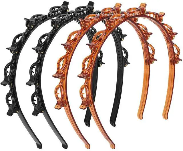 Main image of 4 Pcs Headband with Clips, Professional Weave Bangs Hairstyle Hairpin Headband, Clip Headbands for Women (2Black and 2Red)