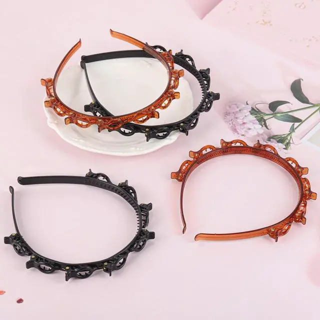 Alt view image 5 of 7 - 4 Pcs Headband with Clips, Professional Weave Bangs Hairstyle Hairpin Headband, Clip Headbands for Women (2Black and 2Red)