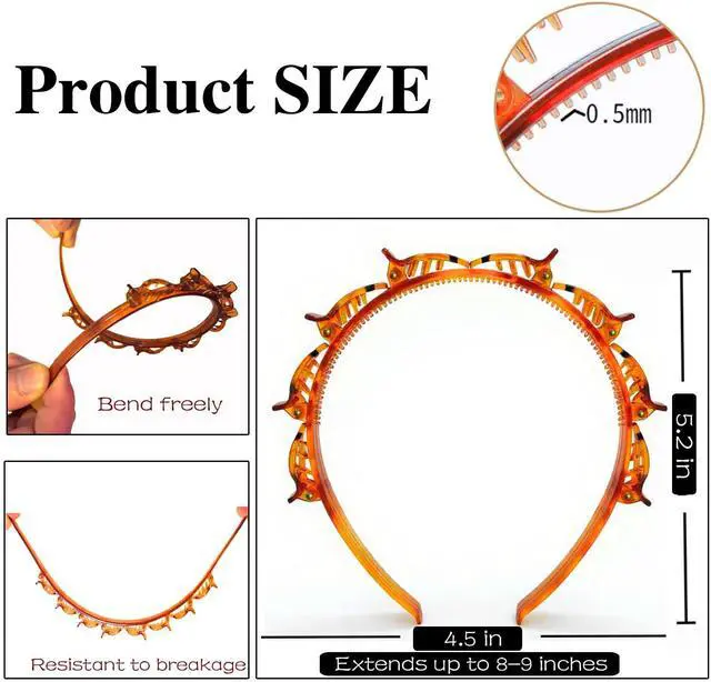 Alt view image 2 of 7 - 2 Pcs Bangs Hairstyle Hairpin Headband, Professional Weave Bangs Clip, Toothed Headband Braid Tool, Women Girls Fashion Hair Accessories (Black and Brown)