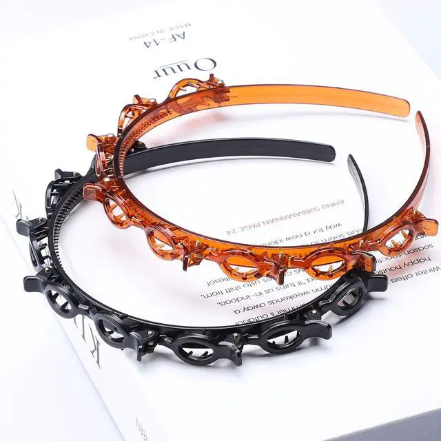 Alt view image 7 of 7 - 2 Pcs Bangs Hairstyle Hairpin Headband, Professional Weave Bangs Clip, Toothed Headband Braid Tool, Women Girls Fashion Hair Accessories (Black and Brown)
