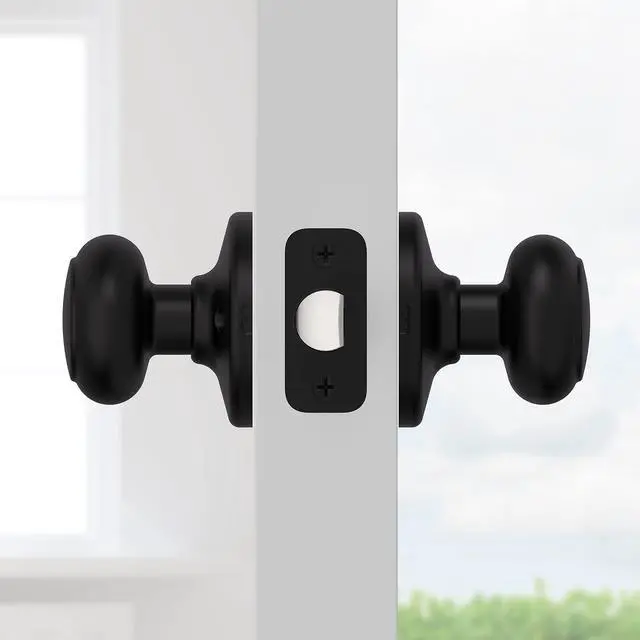 Alt view image 3 of 7 - Cove Interior Passage Door Knob, Handle For Closet and Hallway Doors, Non-Locking Doorknob, Matte Black