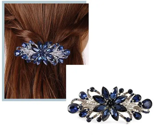 Alt view image 2 of 6 - Flower Luxury Jewelry Design Hairpin Rhinestone Hair Barrette Clip for Mom (Dark Blue)